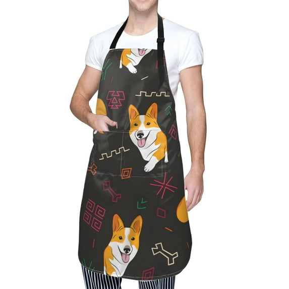 Kdxio Royal Corgi Apron with Pockets Adjustable Kitchen Aprons for Men Women Waterproof Aprons for Cooking,Drawing,Crafting, Baking Household Cleaning