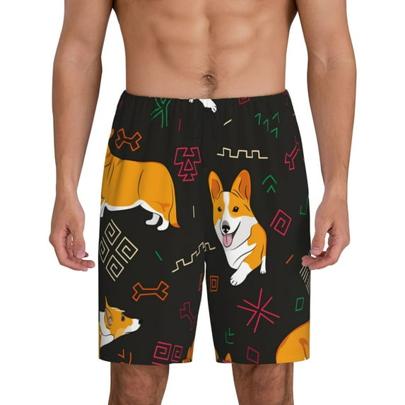 Kdxio Royal Corgi Print Mens Sleep Shorts Bottoms Soft Comfy Pajama Wear Pants with Drawstring Pockets