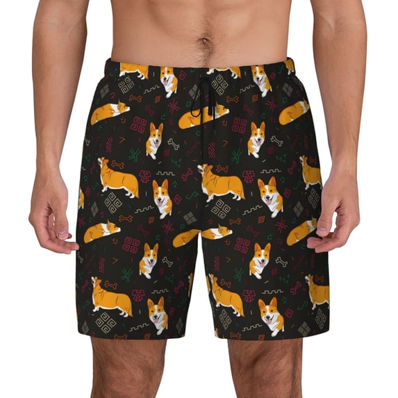 Kdxio Royal Corgi1 Print Men'S Swim Trunks With Compression Liner 7 Inch Inseam Quick Dry Swim Shorts