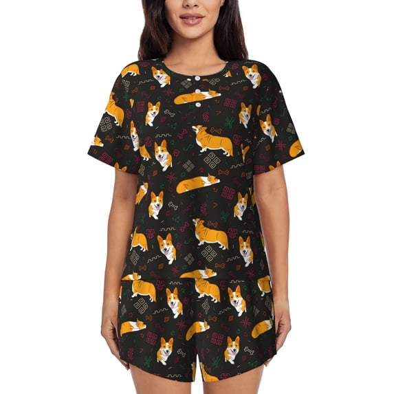 Kdxio Royal Corgi1 Print Pajamas Sets for Women Short-Sleeved Pjs with Lounge Shorts Two Piece Sleepwear S-4XL