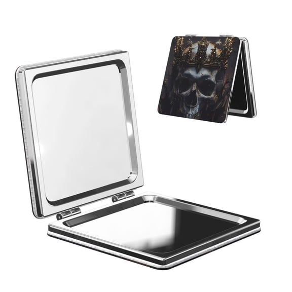 Kdxio Royal Skull With Golden Crown Pocket Mirror, 1X/2X Travel Makeup Mirror 2-Sided Folding Small Mirror Portable Double-Sided Magnifying Cosmetic Mirror for Gift-Square