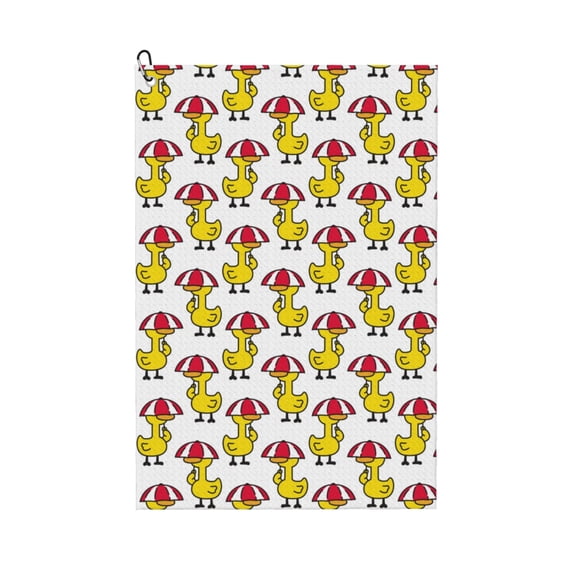 Kdxio Rubber Duck Chicken Bird Pattern Golf Towel (24" X 16") with Carabiner Clip - The Convenient Golf Cleaning Towel
