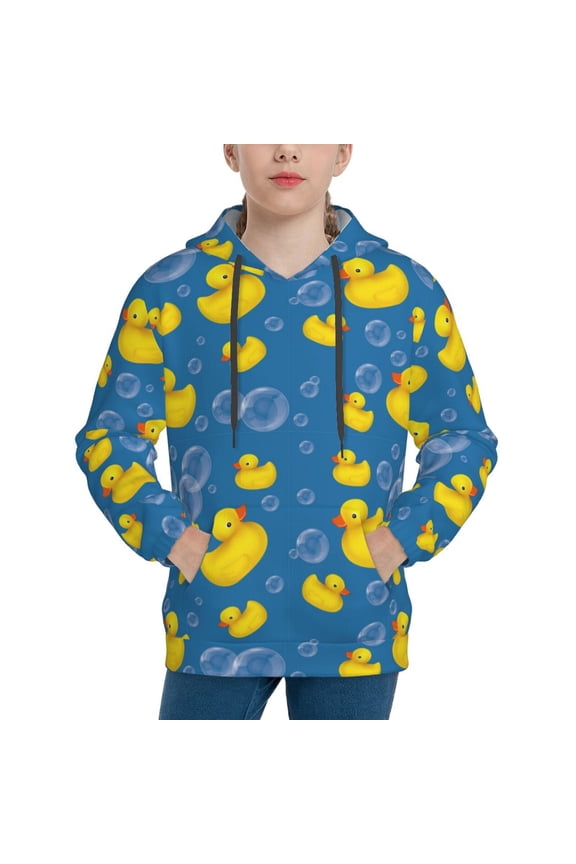 Rubber Duck Pattern Boys Athletic Unisex Boys Girls Hoodie with Pocket Sweatshirts-Medium