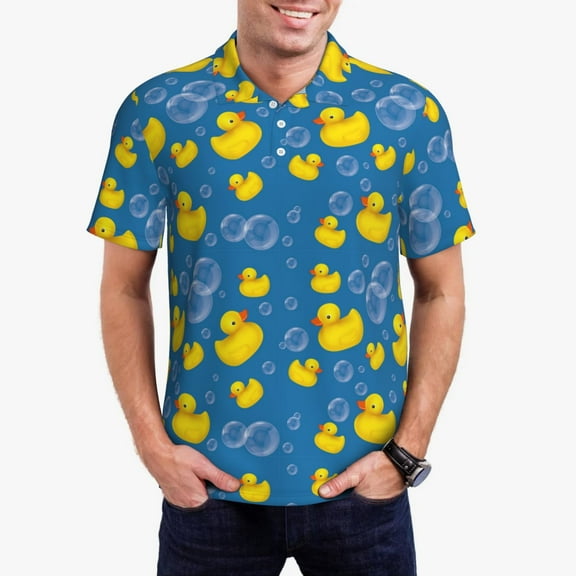 Kdxio Rubber Duck Print Men's Short Sleeve Polo Shirt,Midweight Men's Shirt-Small