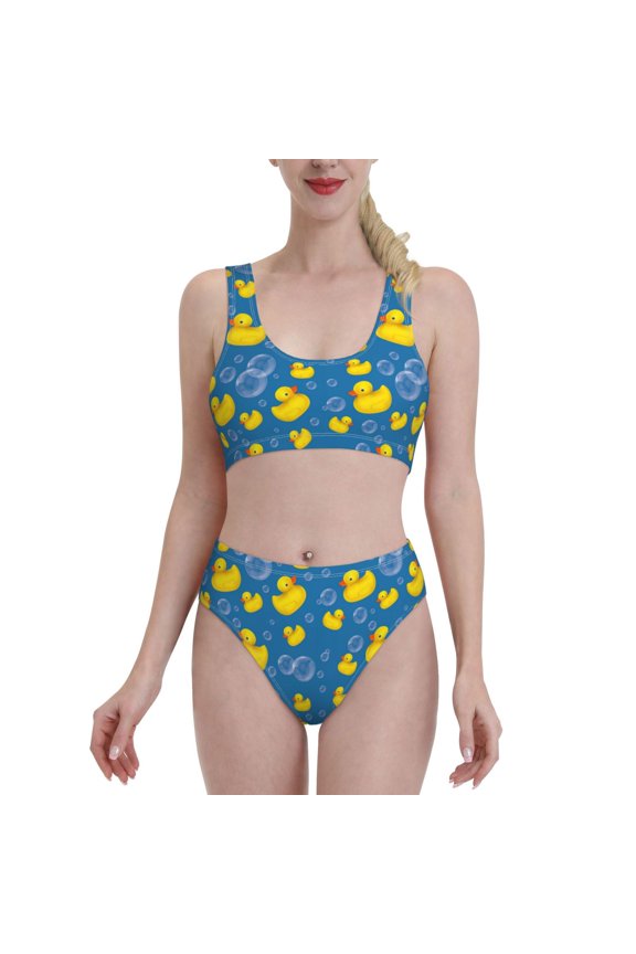 Rubber Duck for Womens High Waisted Bikini Top Sports Style Two Piece Bathing Suits
