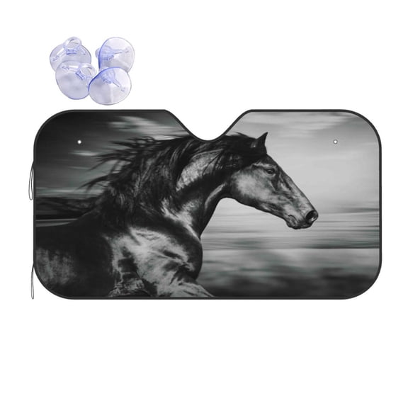 Kdxio Running Horse Black And White Print Front Windshield Sun Shade,Folding Auto Sunshade for Car Truck SUV-Small