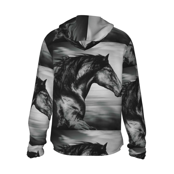 Kdxio Running Horse Black And White Print Women Men Sun Protection UPF 50 Jackets Zip Up Long Sleeve Hoodie Hiking Lightweight with Pockets