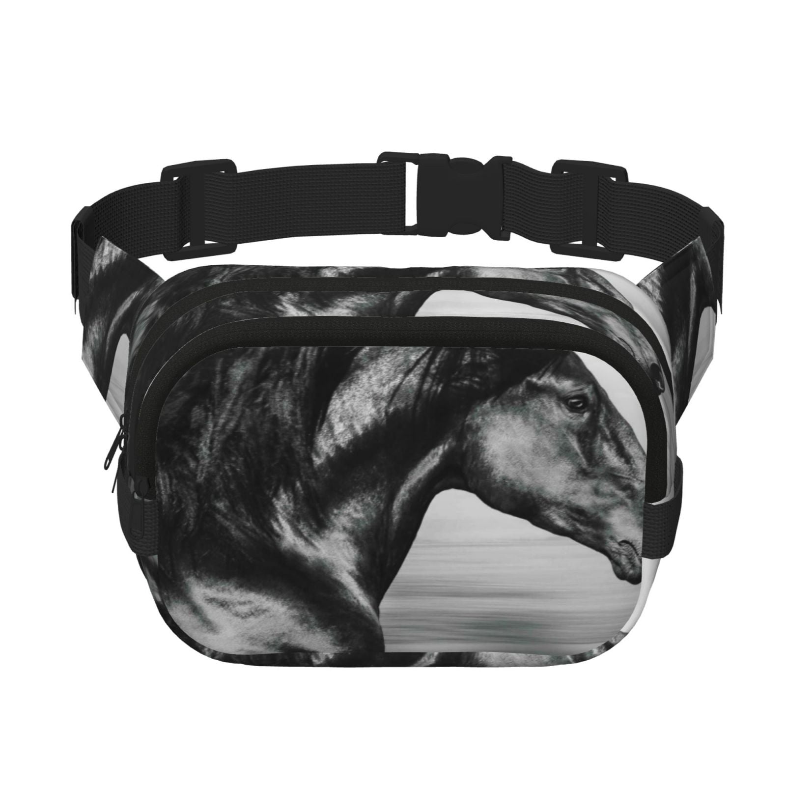 Kdxio Running Horse Crossbody Double Layer Waist Bag Belt Bag for Unisex Fanny Pack Fashion Waist Packs for Hiking Running Shopping Traveling