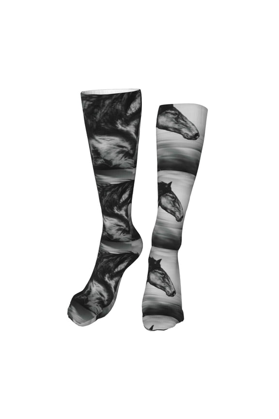 Running Horse Funny Silky Novelty Funky Long Knee High Socks Soft 3D Print Cosplay Crazy Stockings for Men Women