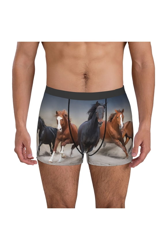 Running Horses Men's Boxer Briefs,Soft and Breathable Cotton Underwear with ComfortFlex Waistband-X-Large