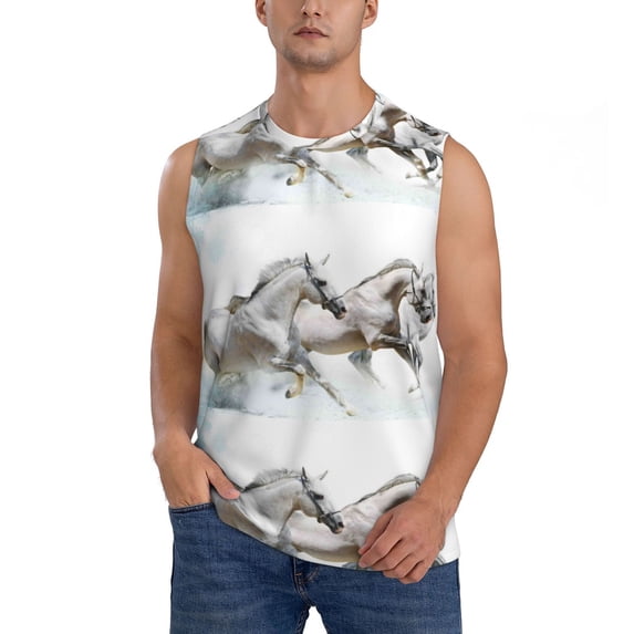 Kdxio Running White Horses for Men's Muscle T-shirt,Sleeveless for Workout Running Athletic Gym Lounge Casual