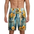 Kdxio Rustic Blue Vase Blossoms Print Mens Sleep Shorts Bottoms Soft