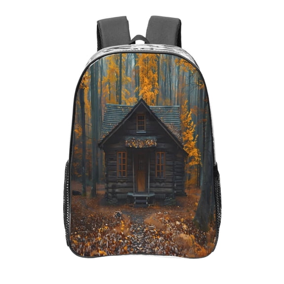 Kdxio Rustic Cabin Autumn Forest Clear Backpack, Transparent Bookbag for School for Women Men, Capacity Clear Bag for College, Travel