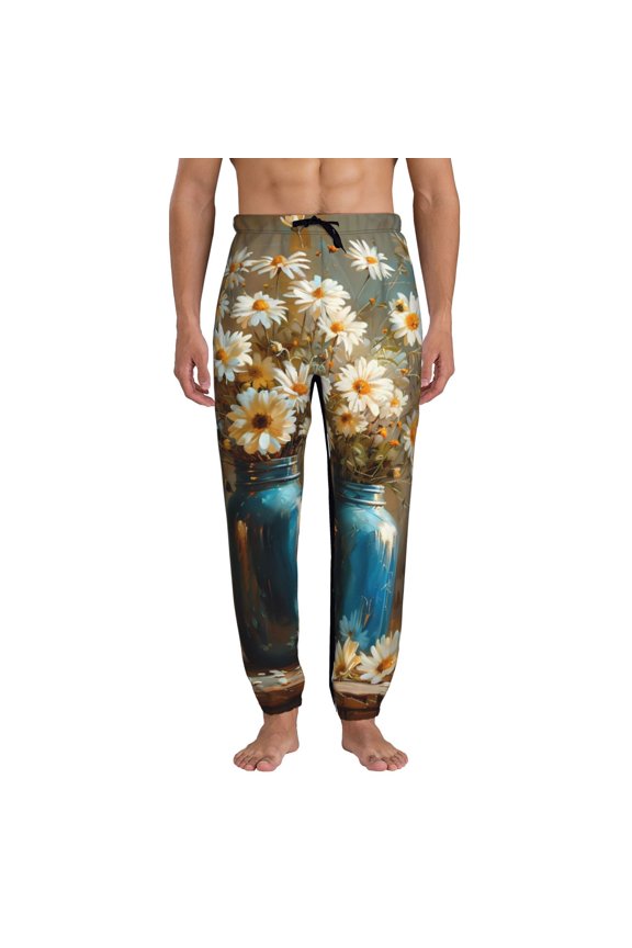 Rustic Daisy Mason Jars Pattern Joggers,Sweatpants for Men with Pockets-XX-Large