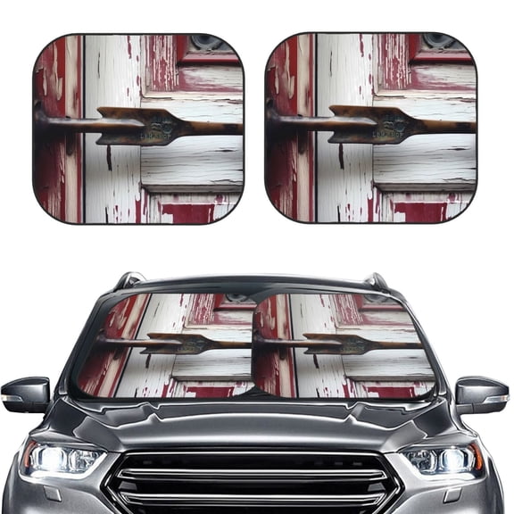 Kdxio Rustic Door Handle Closeup Print 2-Piece Sun Shade Front Windshield - Foldable Car Front Window Sunshades for Most Sedans SUV Truck
