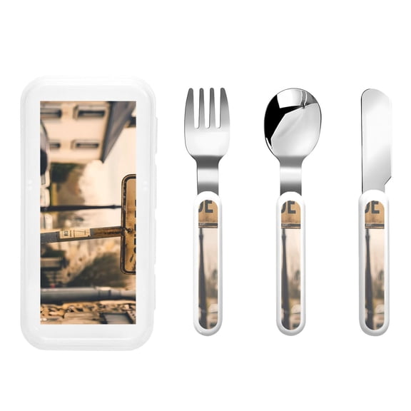 Kdxio Rustic French Signpost Toddler Utensils Set - Kids Silverware Set, Set Kids Utensils Set with Case for Preschooler Children