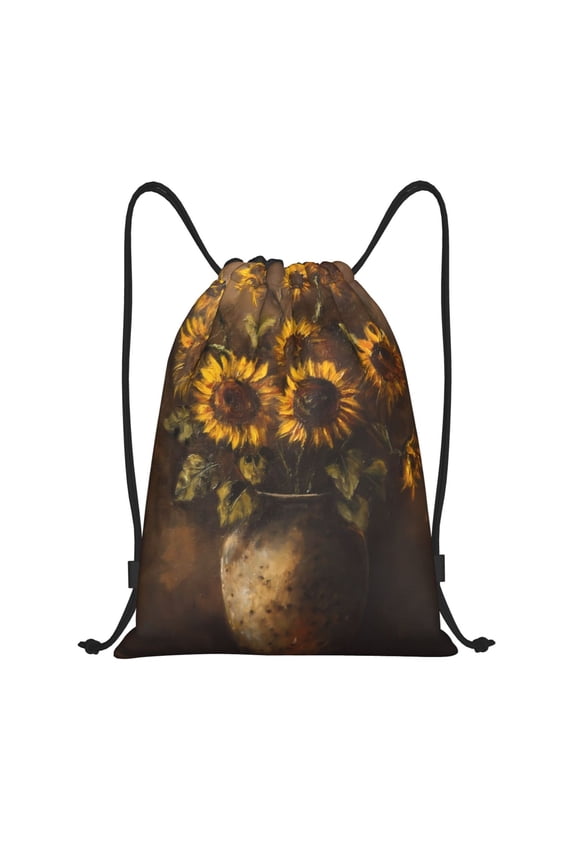 Rustic Sunflower Bouquet Print Drawstring Backpack Bag,Waterproof Draw String Back Sack, Gym Drawstring Bags Swim Bag For Unisex