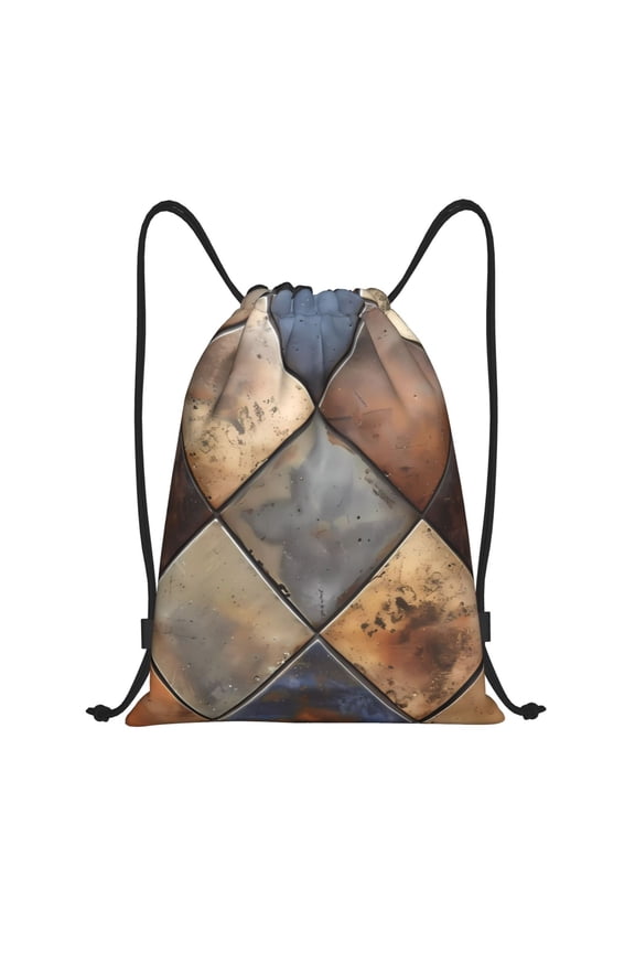 Rustic Tile Pattern Print Drawstring Backpack Bag,Waterproof Draw String Back Sack, Gym Drawstring Bags Swim Bag For Unisex