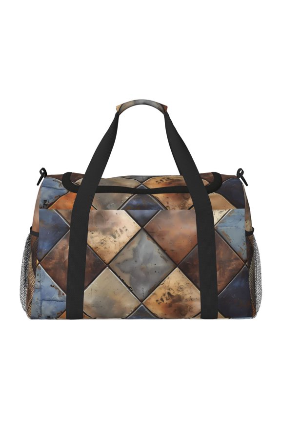 Rustic Tile Pattern Travel Duffel Bag Gym Bag Weekender Travel Bag Gym Bag for Women &Men Airplane Travel Essentials for Flying