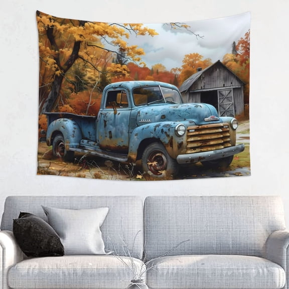 Kdxio Rustic Vintage Truck Autumn Wall Hanging Tapestries Banner For Bedroom College Dorm Home Living Room Party Decor 29X37 In