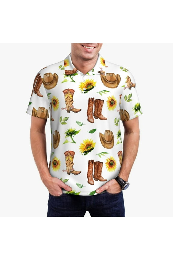 Rustic Western Charm Print Men's Short Sleeve Polo Shirt,Midweight Men's Shirt-Small