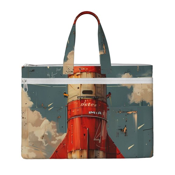 Kdxio Rusty Rocket Launch File Tote Document Bag Business Briefcase Bag Document Organizer Tote Briefcase for Letter A4 Files Business Teacher Office Bag