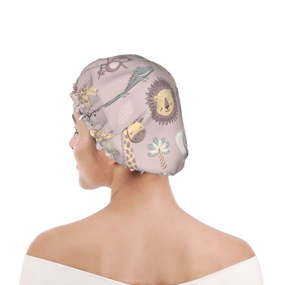 Kdxio Safari Animals Print Shower Cap for Women,Elastic and Reusable,Double Waterproof Layers Bathing Hat