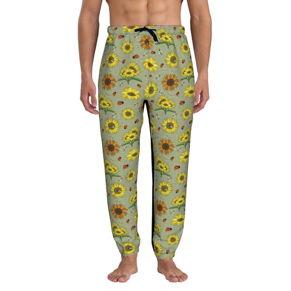 Kdxio Sage Green With Sunflowers Pattern Joggers,Sweatpants for Men with Pockets-Large