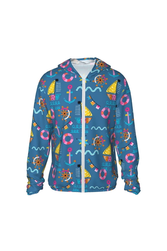 Sailboat With Sailing Print Women Men Sun Protection UPF 50+ Jackets Zip Up Long Sleeve Hoodie Hiking Lightweight with Pockets