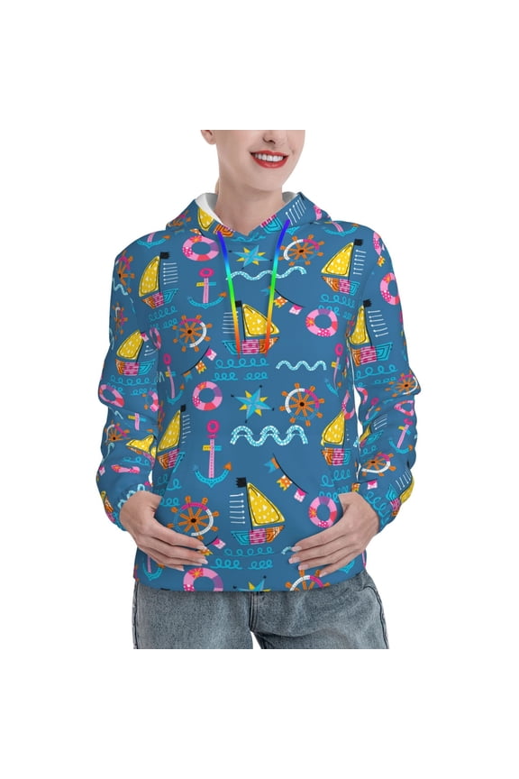Sailboat With Sailing Print Womens Oversized Hoodies Sweatshirts Hooded Pullover Tops Sweaters Casual-X-Large