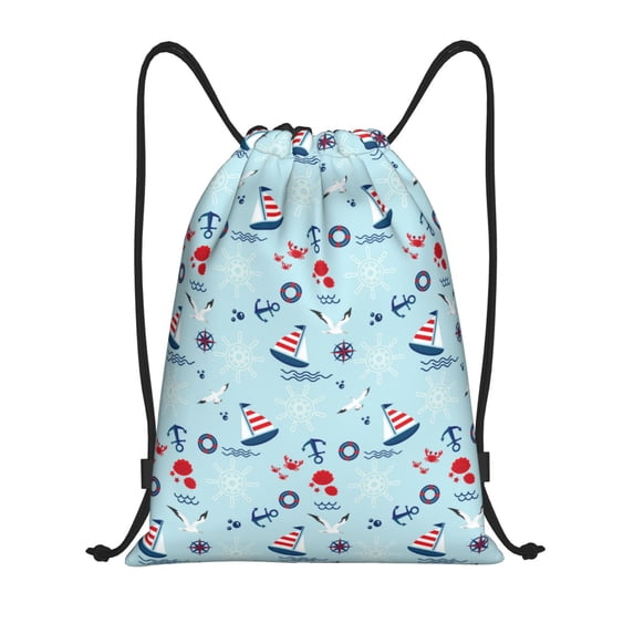Kdxio Sailboats Anchors Print Drawstring Backpack Bag,Waterproof Draw String Back Sack, Gym Drawstring Bags Swim Bag For Unisex