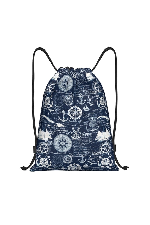 Sailing Cruises Nautical Print Drawstring Backpack Bag,Waterproof Draw String Back Sack, Gym Drawstring Bags Swim Bag For Unisex