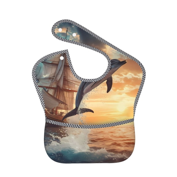 Kdxio Sailing Dancing Dolphin Bibs For Babies, Baby Bibs for Eating, Toddler Bibs, Waterproof Bibs, Feeding Bibs, for Toddlers, Boys, Girls