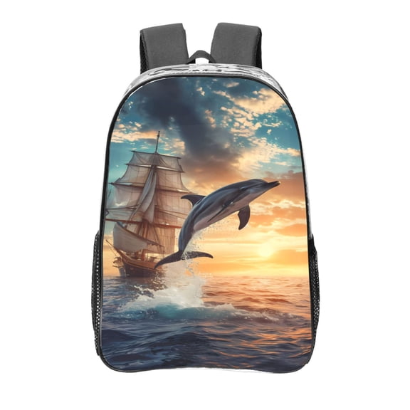 Kdxio Sailing Dancing Dolphin Clear Backpack, Transparent Bookbag for School for Women Men, Capacity Clear Bag for College, Travel