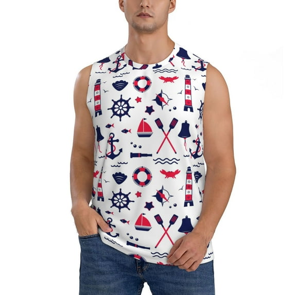 Kdxio Sailing Marine Travel for Men's Muscle T-shirt,Sleeveless for Workout Running Athletic Gym Lounge Casual