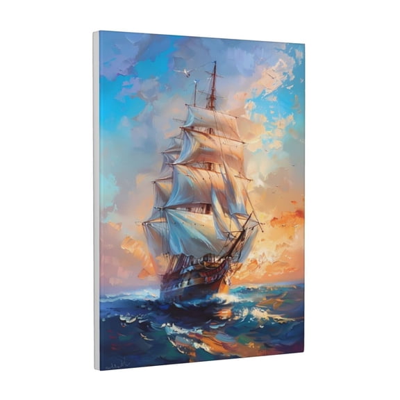 Kdxio Sailing Ship Ocean Sunset Pattern Canvas Wall Art 12x16 Inches - Waterproof HD Print Solid Wood Frame for Living Room & Bathroom,Vertical