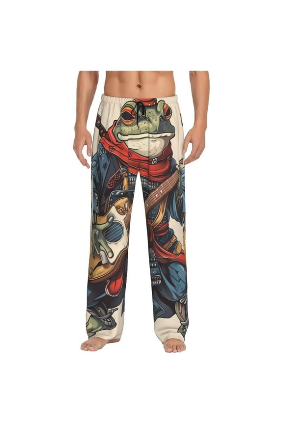 Samurai Frog Guitar Print Men's Sleep Pajama Pant Lounge Pants with Pockets-Medium