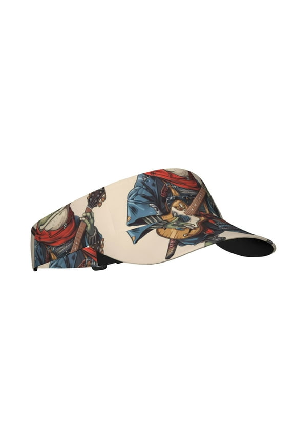 Samurai Frog Guitar Print Sun Visor Hat Golf Visor Adjustable Velcro Outdoor Sports Cap for Men Women