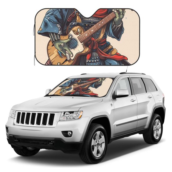 Kdxio Samurai Frog Guitar Print Windshield Sun Shade, Foldable Sun Blocker for Car,Truck,SUV Automotive Interior Sun Protection,Reflective Shade for Front Windshield(Small)