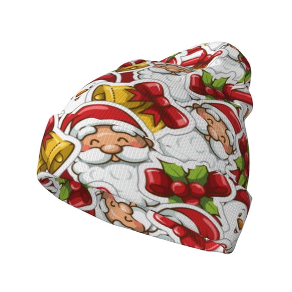 Kdxio Santa Claus bells Snowman Winter Beanie for Men Women Beanie Knit Hat Cuffed Cap Beanie Knit Chunky Snow Cap