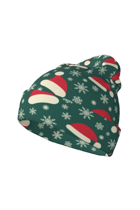 Santa Hat Joy Green Festive Winter Beanie for Men Women Beanie Knit Hat Cuffed Cap Beanie Knit Chunky Snow Cap