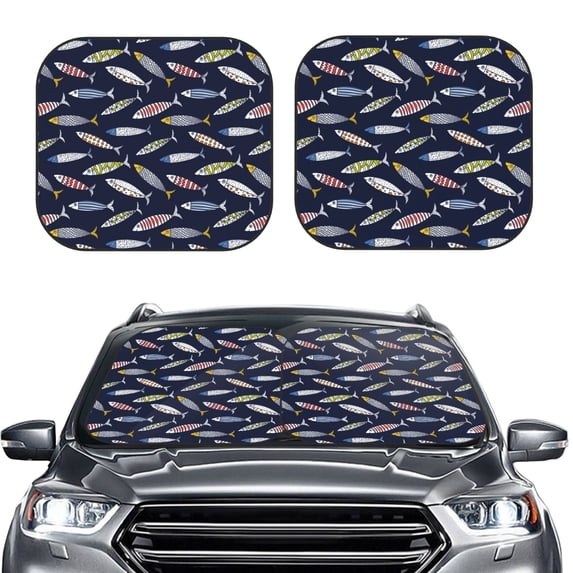 Kdxio Sardine Print 2-Piece Sun Shade Front Windshield - Foldable Car Front Window Sunshades for Most Sedans SUV Truck