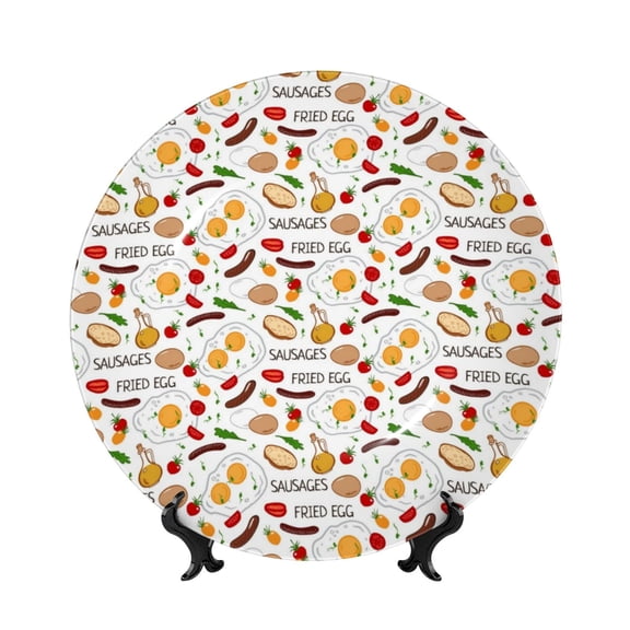 Kdxio Sausage Tomato Toast Bone China Decorative Plate Ceramic Decorative Plate for Home Office Wall Stand Decorative Plates for Home Bedroom-8in