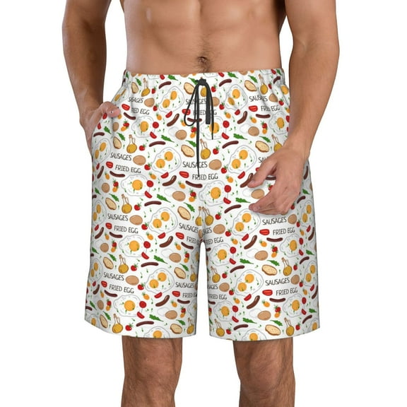 Kdxio Sausage Tomato Toast Pattern Mens Casual Shorts - Drawstring Summer Beach Sports Shorts for Men