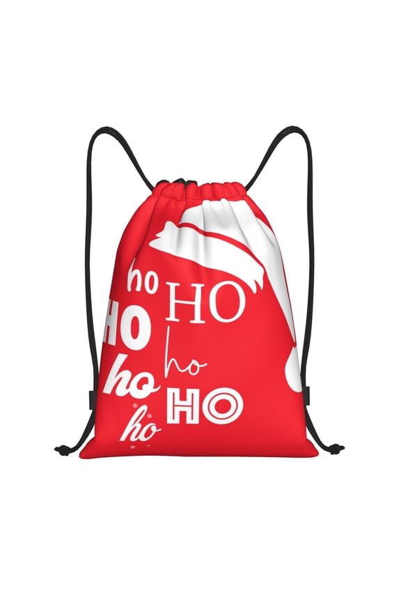 Saying Ho Ho Ho Print Drawstring Backpack Bag,Waterproof Draw String Back Sack, Gym Drawstring Bags Swim Bag For Unisex