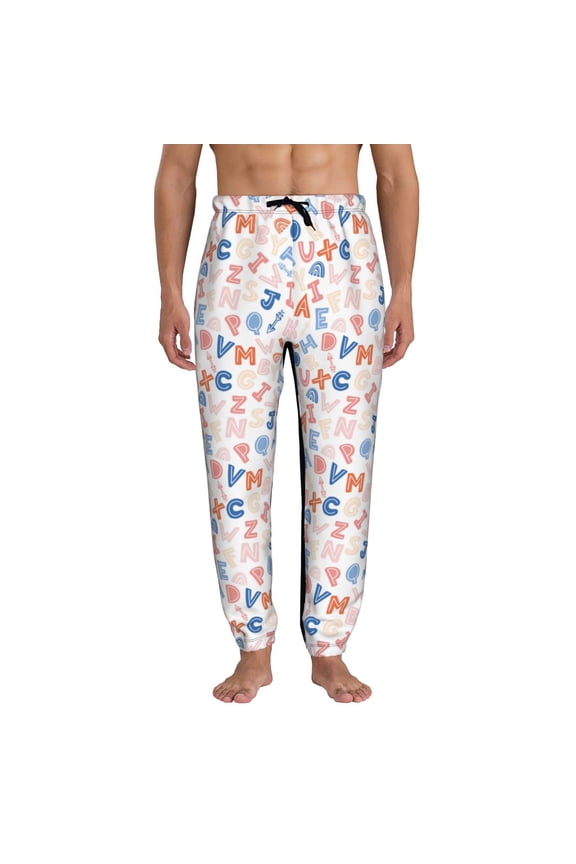 Scandinavian Alphabet Pattern Joggers,Sweatpants for Men with Pockets-X-Large
