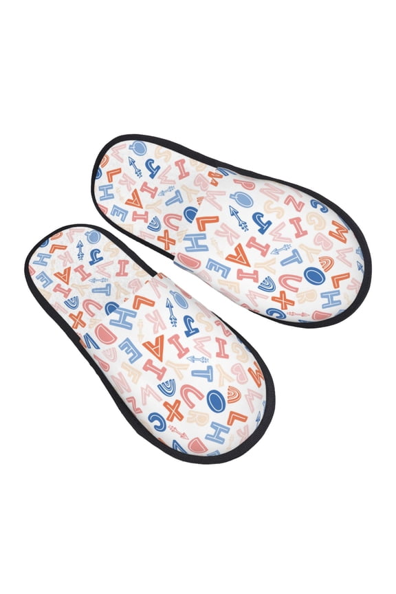 Scandinavian Alphabet Pattern Slippers for Women Memory Foam Fuzzy House Slippers Bedroom Non-slip Warm Womens Slippers