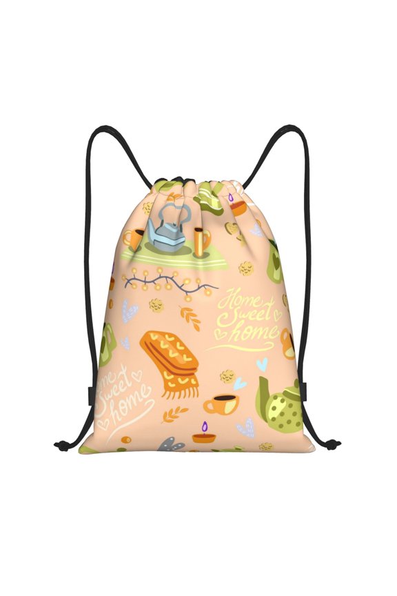 Scandinavian Style Hygge Print Drawstring Backpack Bag,Waterproof Draw String Back Sack, Gym Drawstring Bags Swim Bag For Unisex