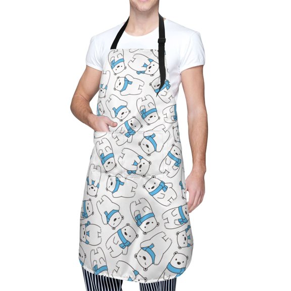Kdxio Scarf Bear Apron with Pockets Adjustable Kitchen Aprons for Men Women Waterproof Aprons for Cooking,Drawing,Crafting, Baking Household Cleaning