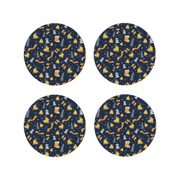 Kdxio Scarf Ski Shoes sock Funny Coasters,4 Pcs Leather Coasters,Housewarming Gifts,Protect Furniture from Water Marks Scratch and Damage